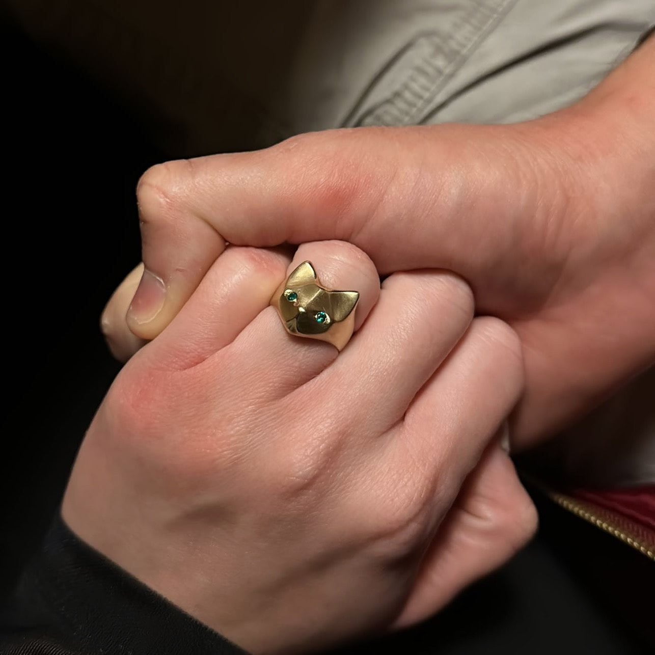 ___ Jewelry Gold Cat Ring & Emeralds