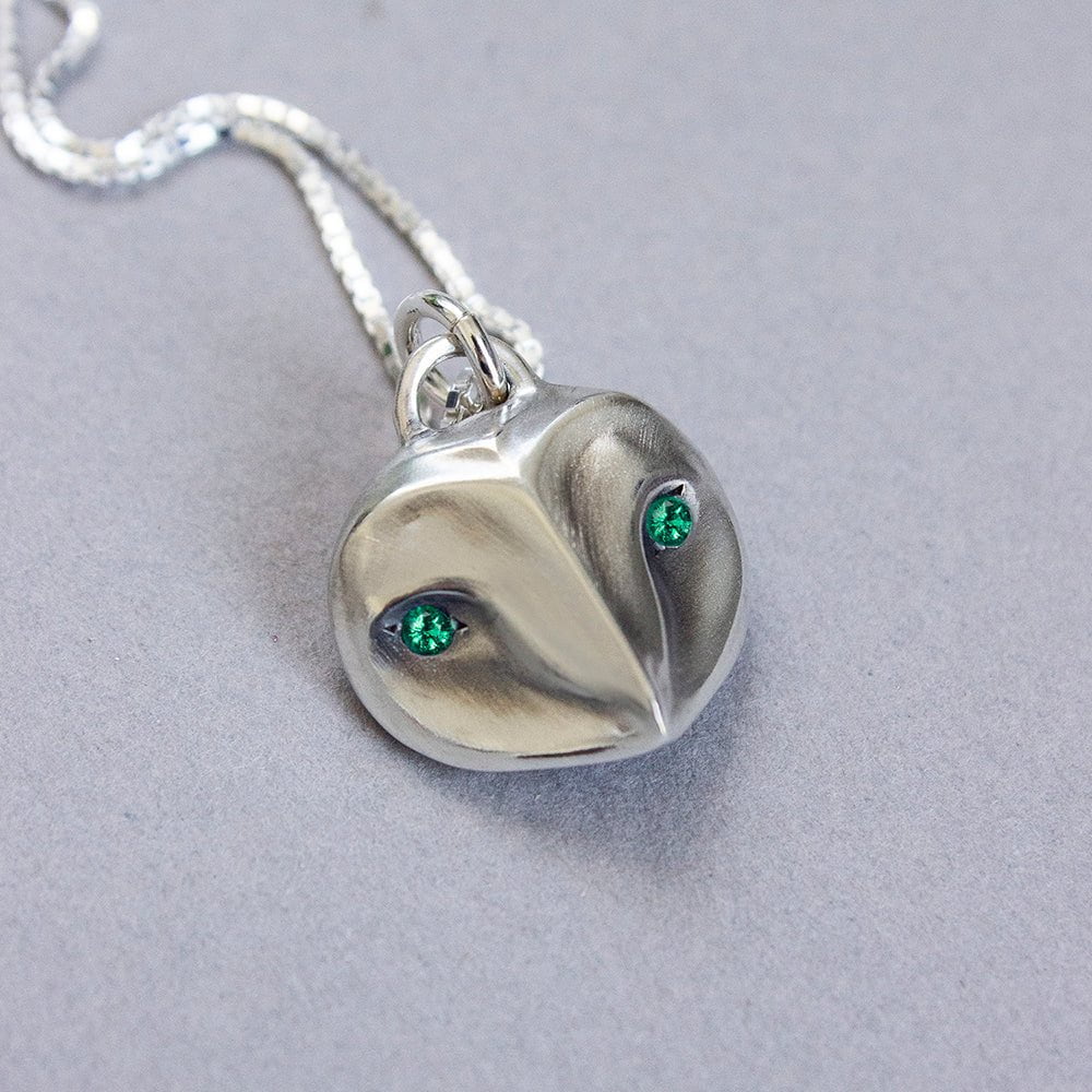 ELINA GLEIZER 51cm / Emerald Barn Owl Necklace with Sapphire eyes