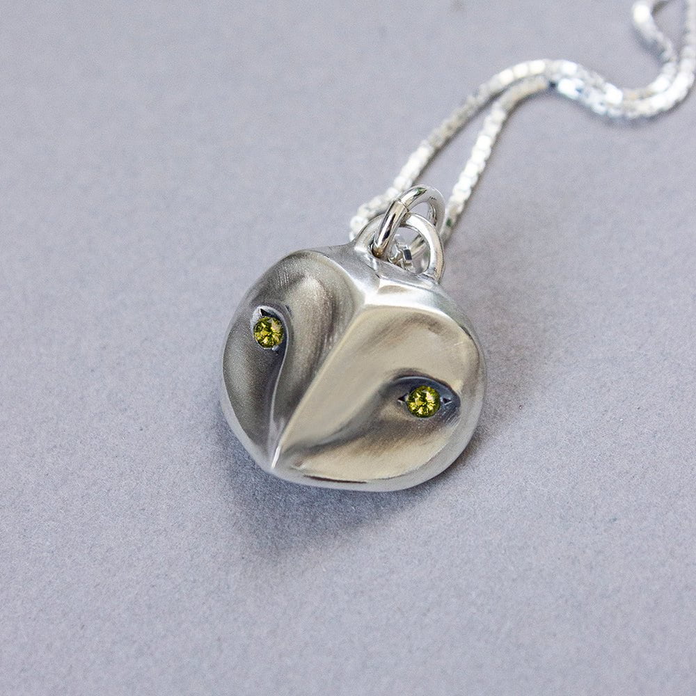 ELINA GLEIZER 51cm / Yellow sapphire Barn Owl Necklace with Sapphire eyes