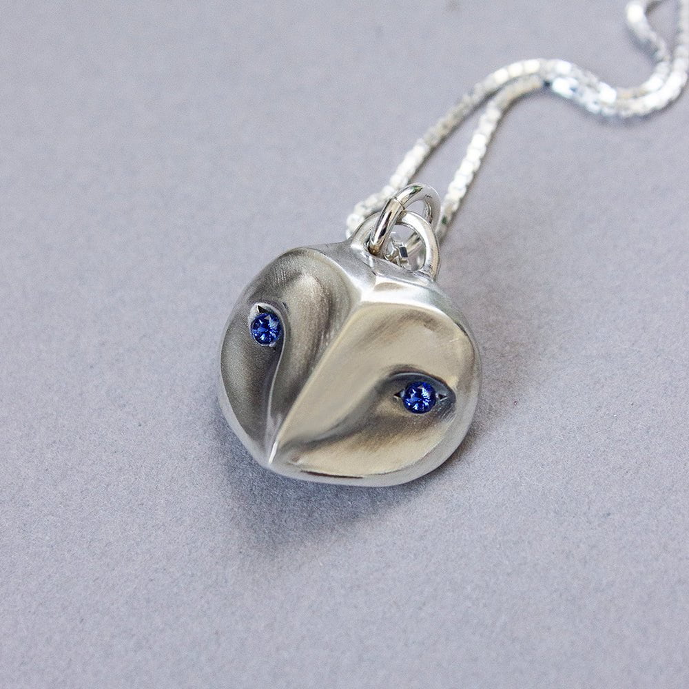 ELINA GLEIZER Barn Owl Necklace with Sapphire eyes
