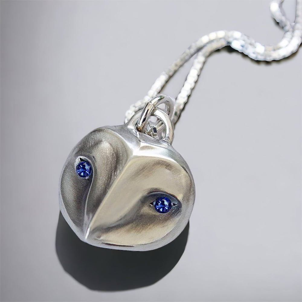 ELINA GLEIZER Barn Owl Necklace with Sapphire eyes