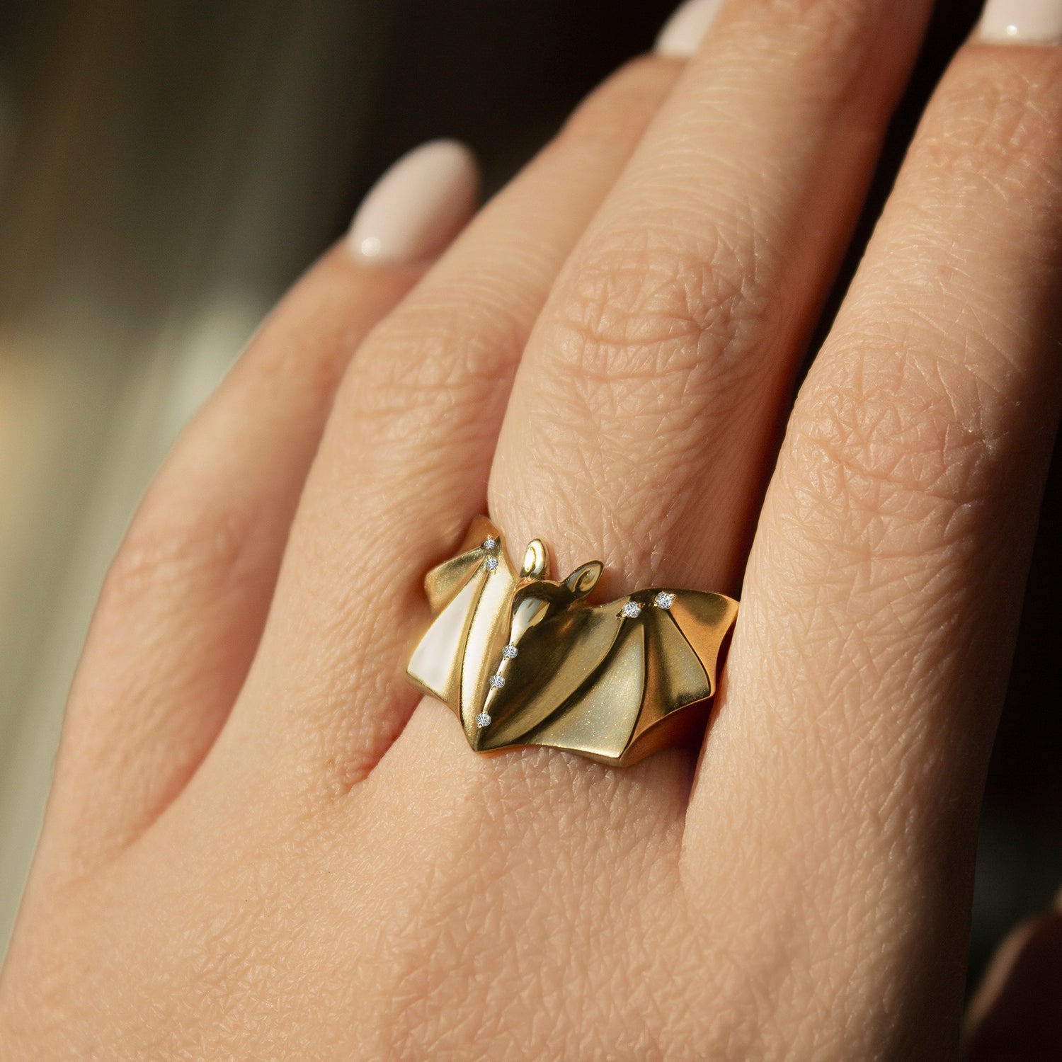 ELINA GLEIZER Jewelry Gold Bat Ring with Diamonds