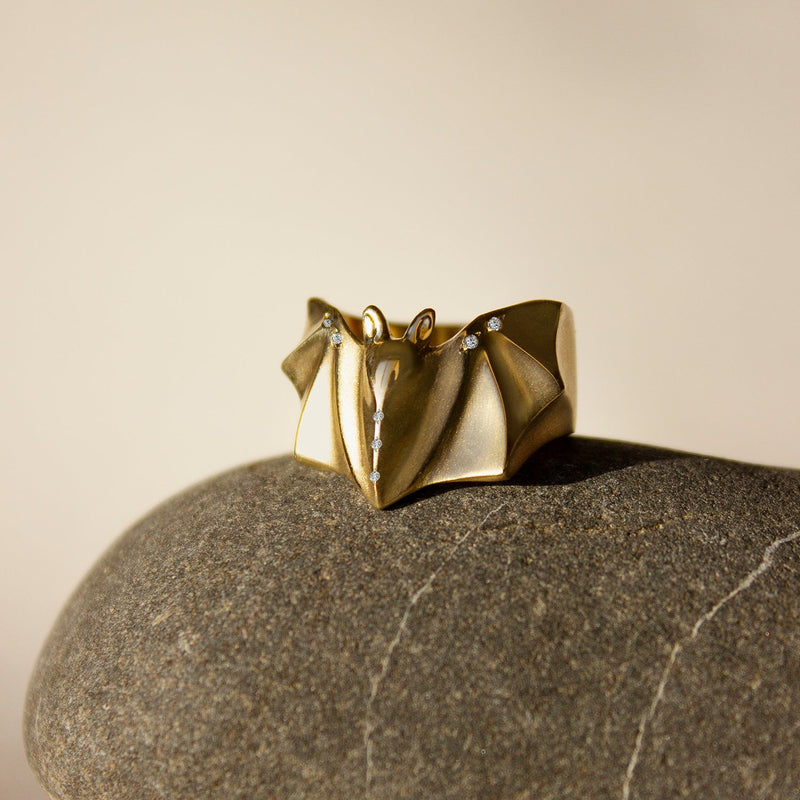 ELINA GLEIZER Jewelry Gold Bat Ring with Diamonds