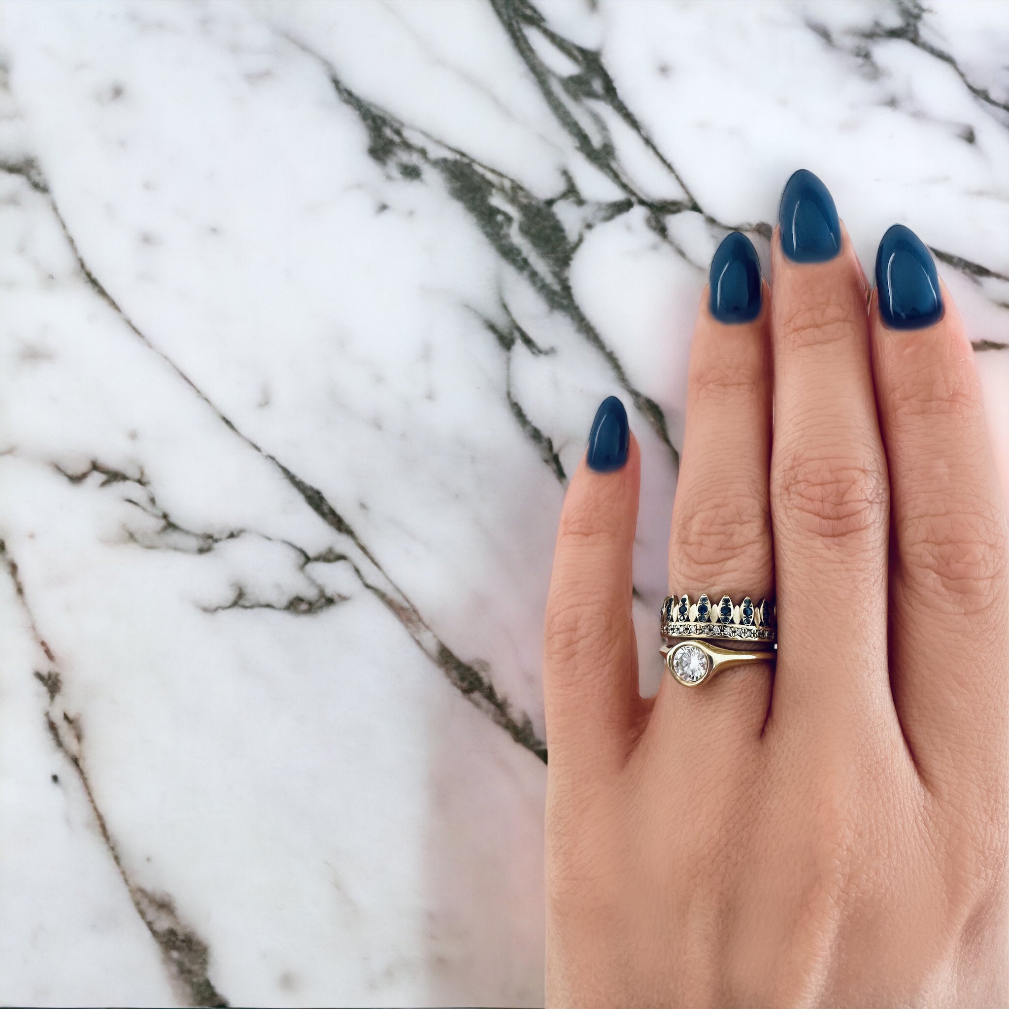 ELINA GLEIZER Leaf Crown Ring with Sapphires & Diamonds