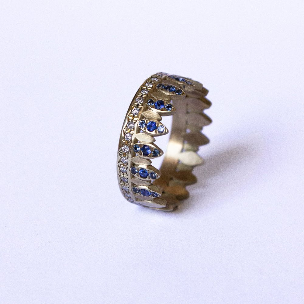 ELINA GLEIZER Leaf Crown Ring with Sapphires & Diamonds