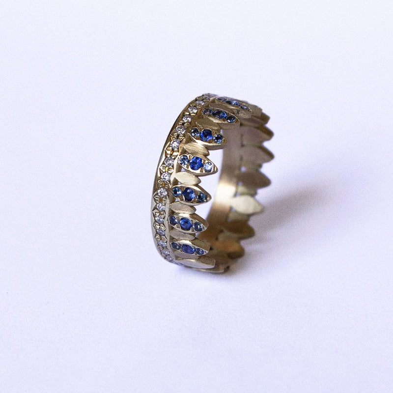 ELINA GLEIZER Leaf Crown Ring with Sapphires & Diamonds