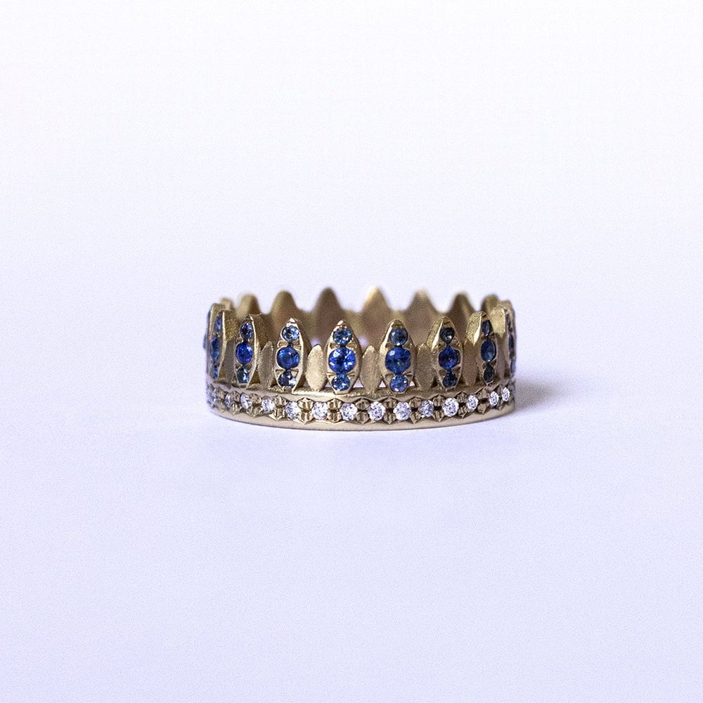 ELINA GLEIZER Leaf Crown Ring with Sapphires & Diamonds