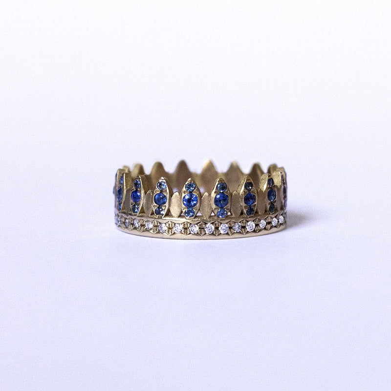 ELINA GLEIZER Leaf Crown Ring with Sapphires & Diamonds