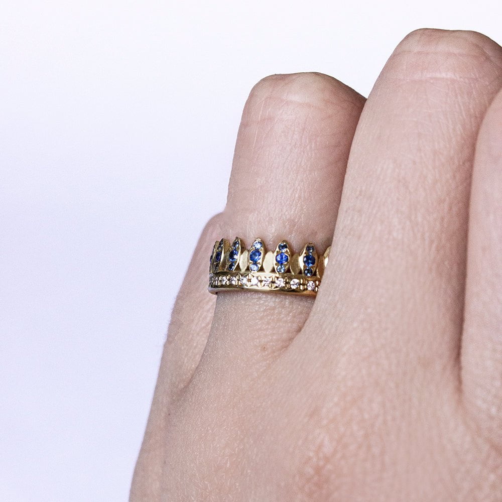 ELINA GLEIZER Leaf Crown Ring with Sapphires & Diamonds