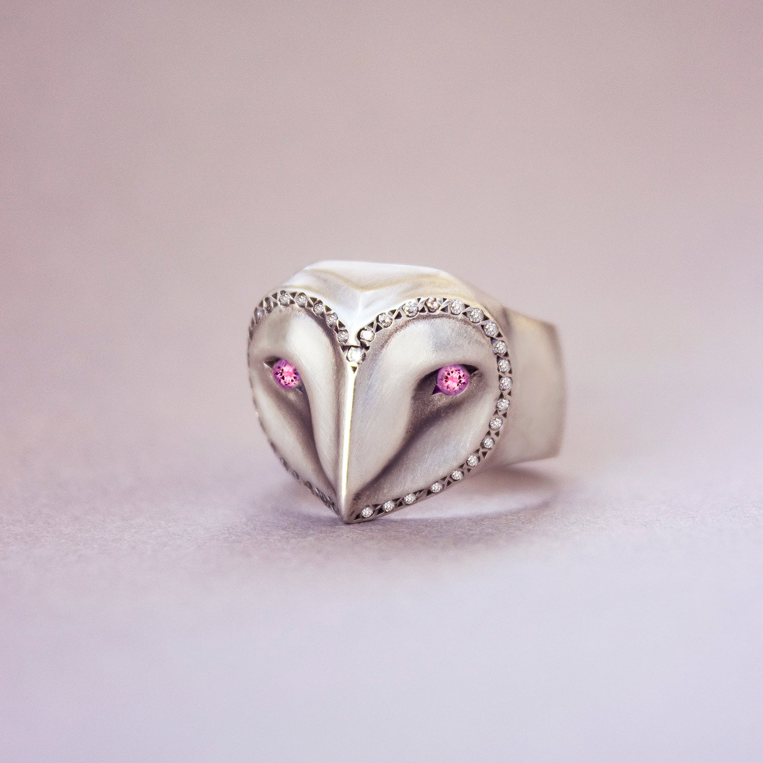 ELINA GLEIZER Limited Edition Barn Owl Ring with Diamonds and Tourmalines
