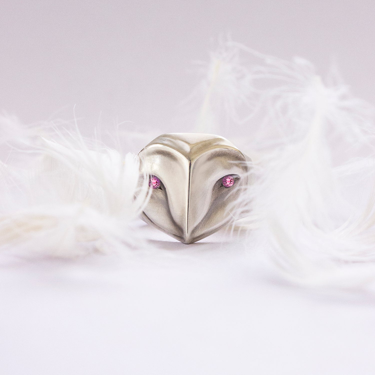 ELINA GLEIZER Limited Edition Barn Owl Ring with Tourmaline eyes