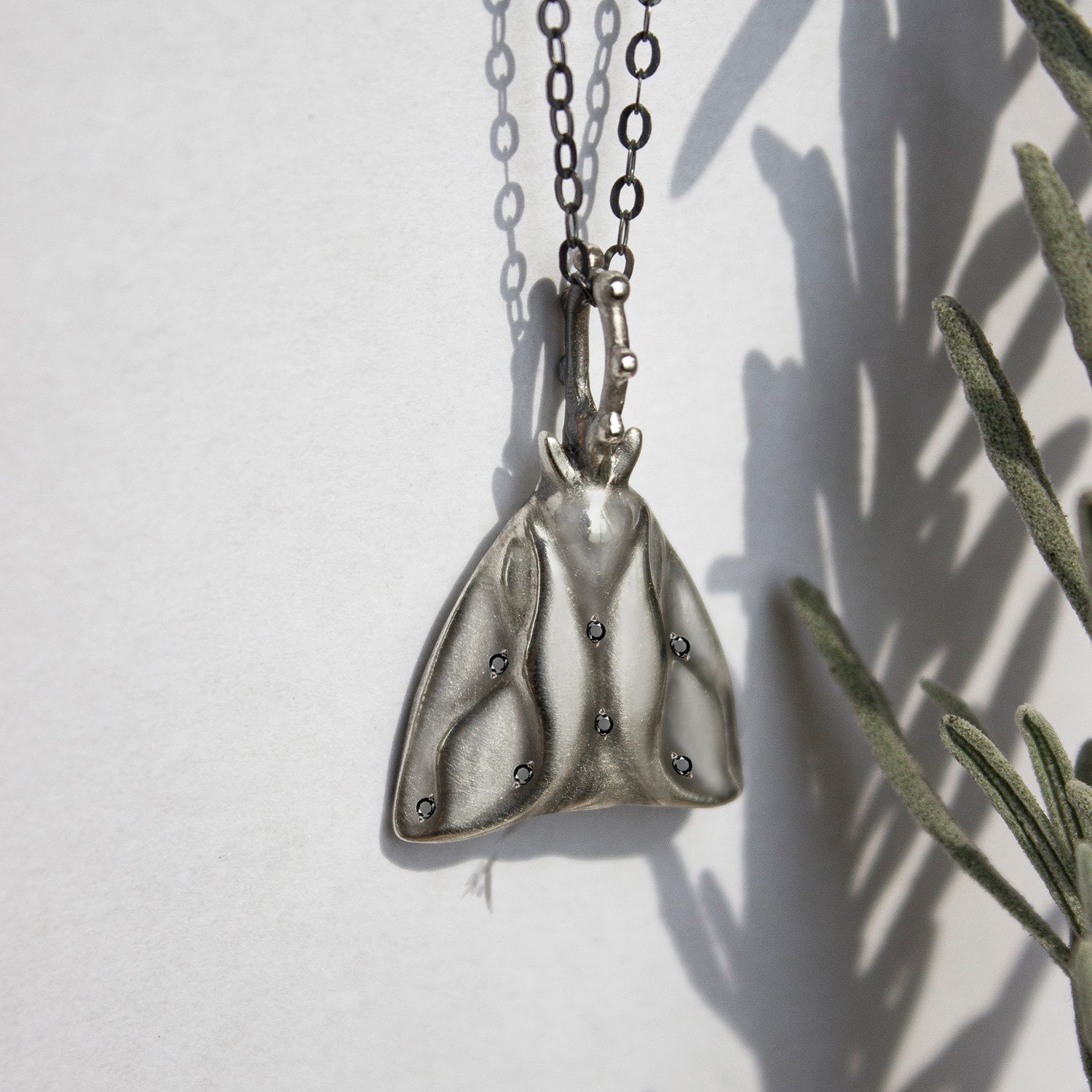 ELINA GLEIZER Moth Necklace with Black Diamonds