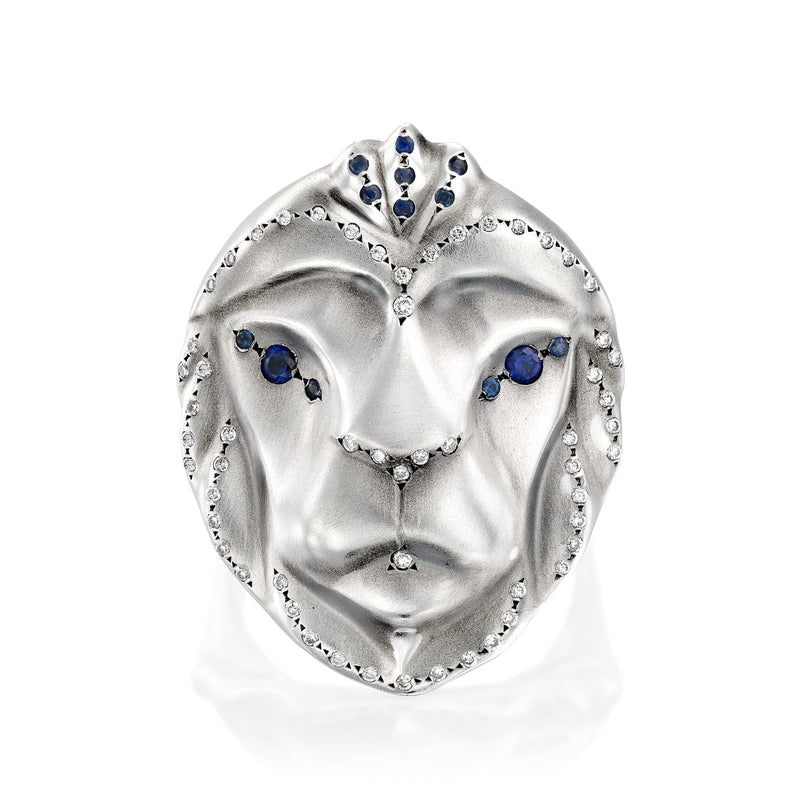 ELINA GLEIZER ROYAL LION RING WITH AN EXTRAVAGANT DIAMOND & Sapphires setting