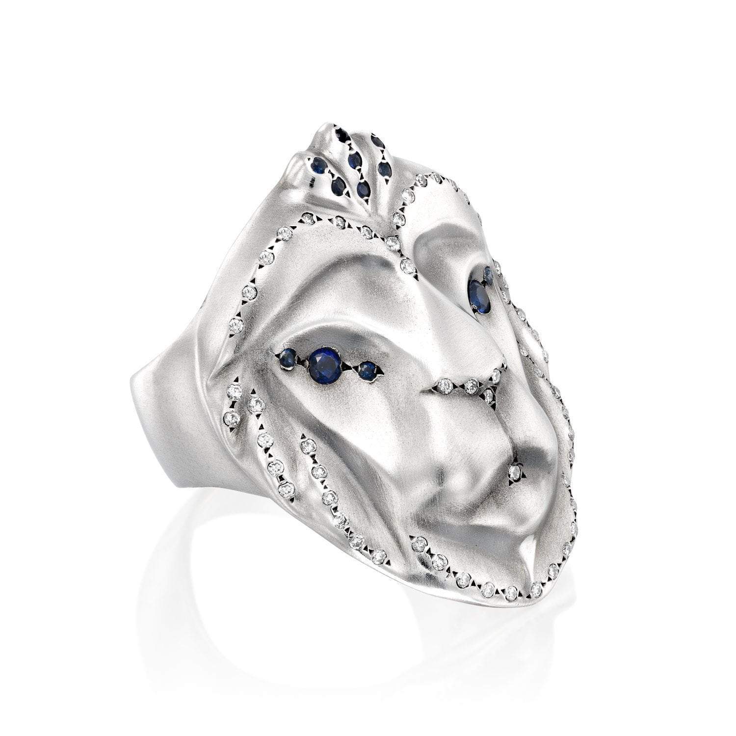 ELINA GLEIZER  ROYAL LION RING WITH AN EXTRAVAGANT DIAMOND & Sapphires setting