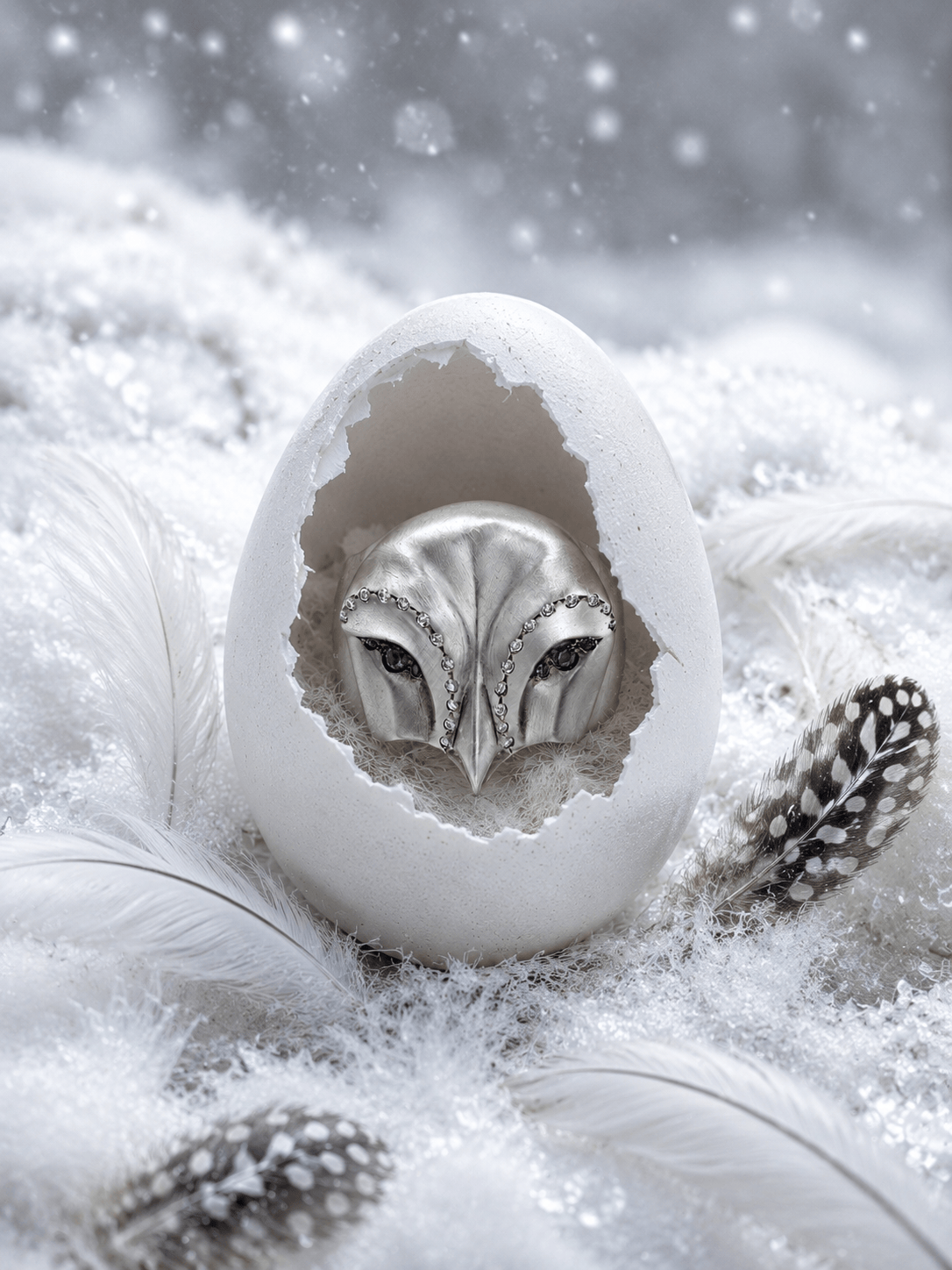 ELINA GLEIZER Snowy Owl Ring with Blue Sapphires and White Diamonds