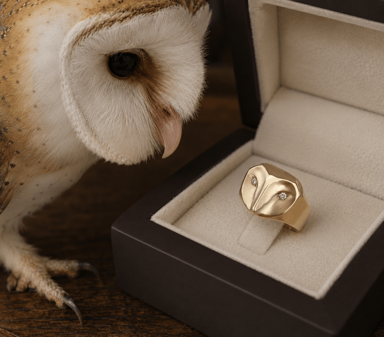 ___ Jewelry 14K Gold Owl Ring with Diamonds