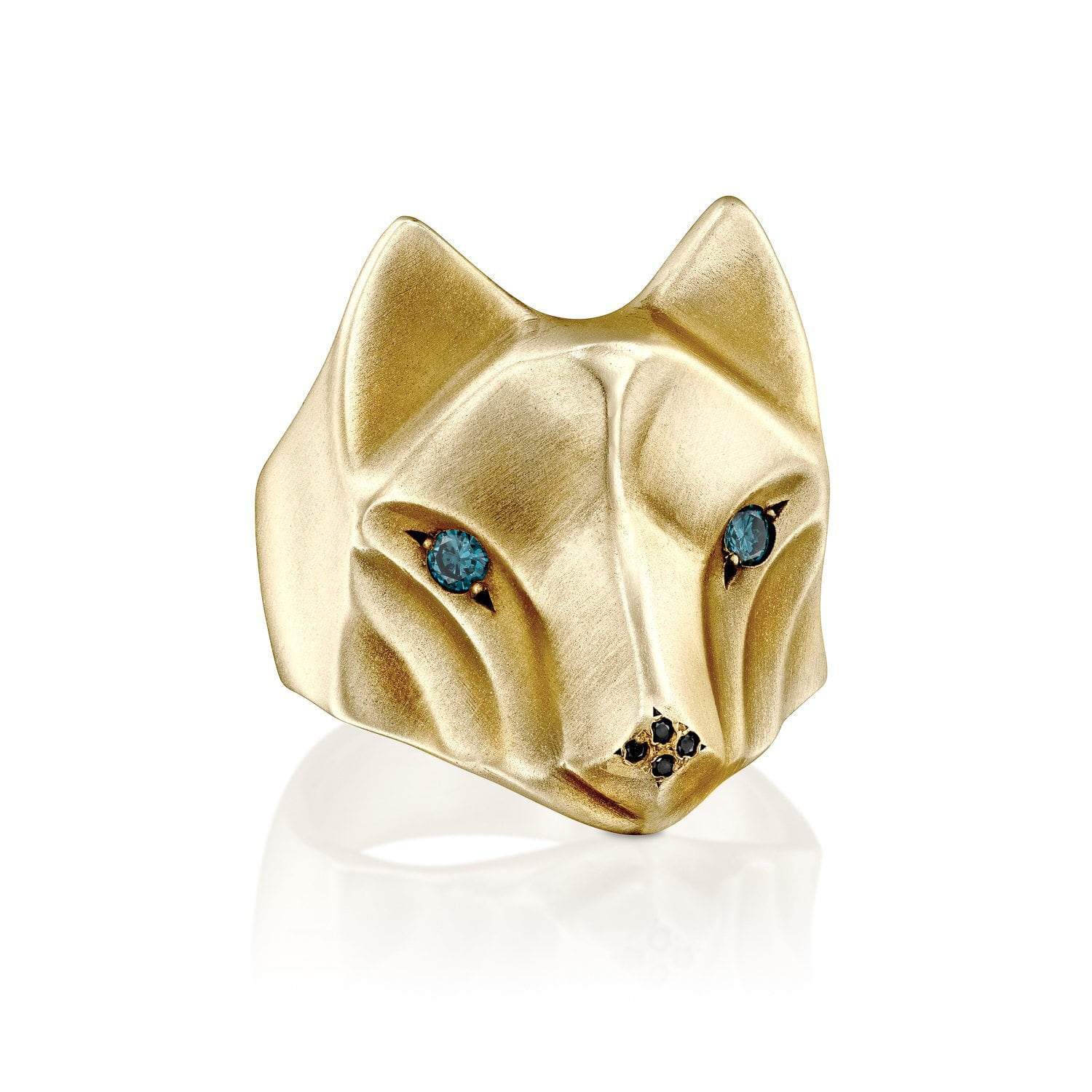 ELINA GLEIZER 14K Gold Blue Diamond Wolf Ring