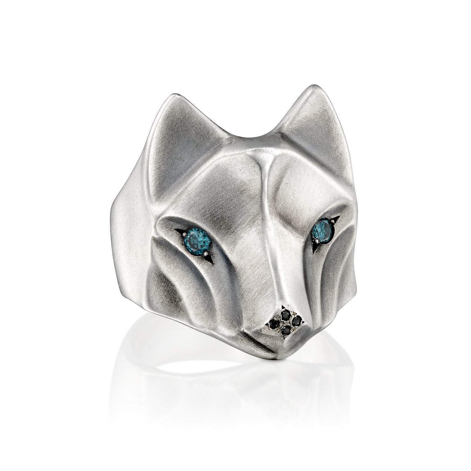 ELINA GLEIZER 4 / ocean-blue-diamond / Sterling Silver Blue Diamond Wolf Ring