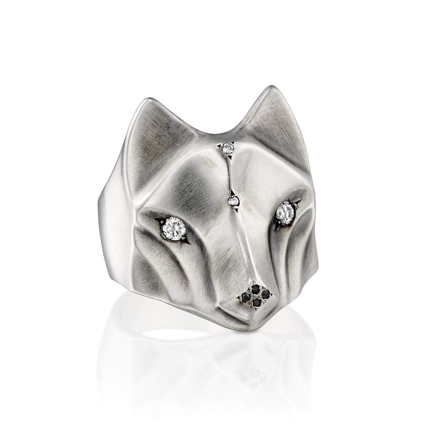 ELINA GLEIZER 4 / white-diamond / Sterling Silver Blue Diamond Wolf Ring