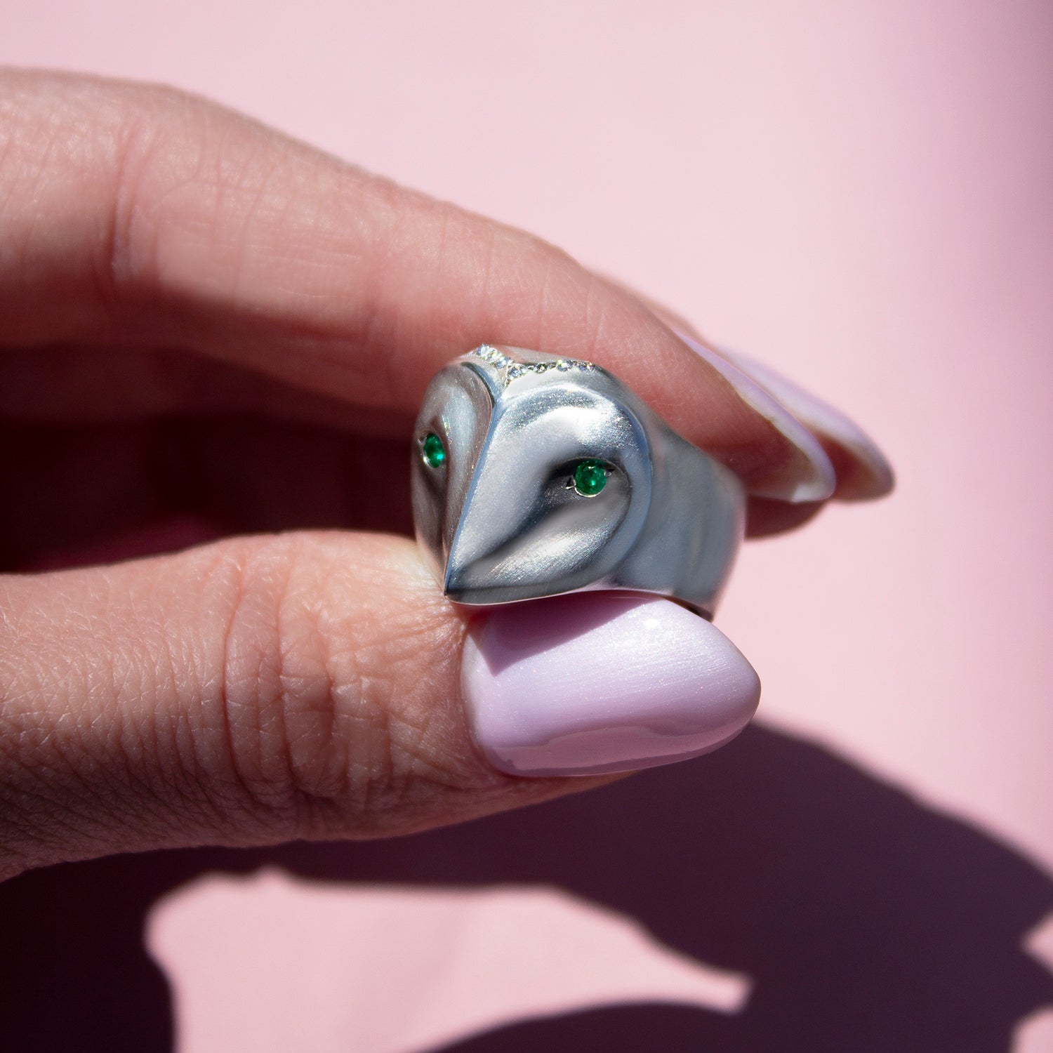 ELINA GLEIZER Barn Owl Ring with a Diamond Crown