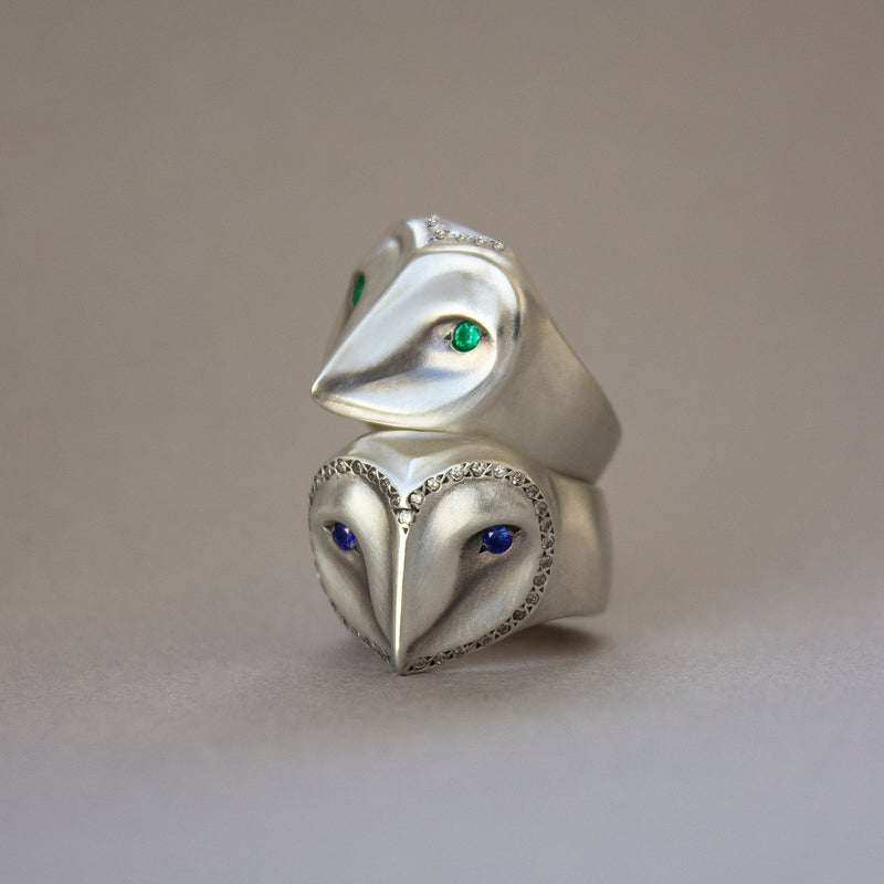 ELINA GLEIZER Barn Owl Ring with Diamonds and Sapphires