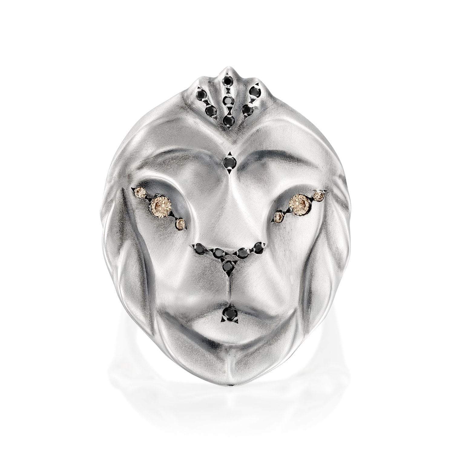 ELINA GLEIZER Desert Lion Ring with Champagne & Black Diamonds