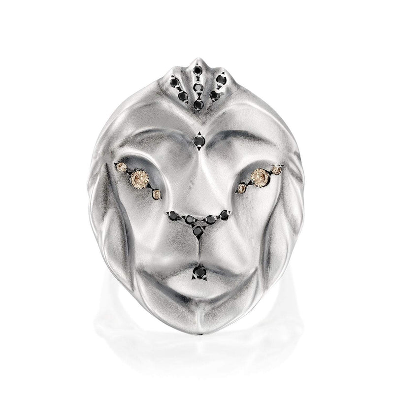 ELINA GLEIZER Desert Lion Ring with Champagne & Black Diamonds
