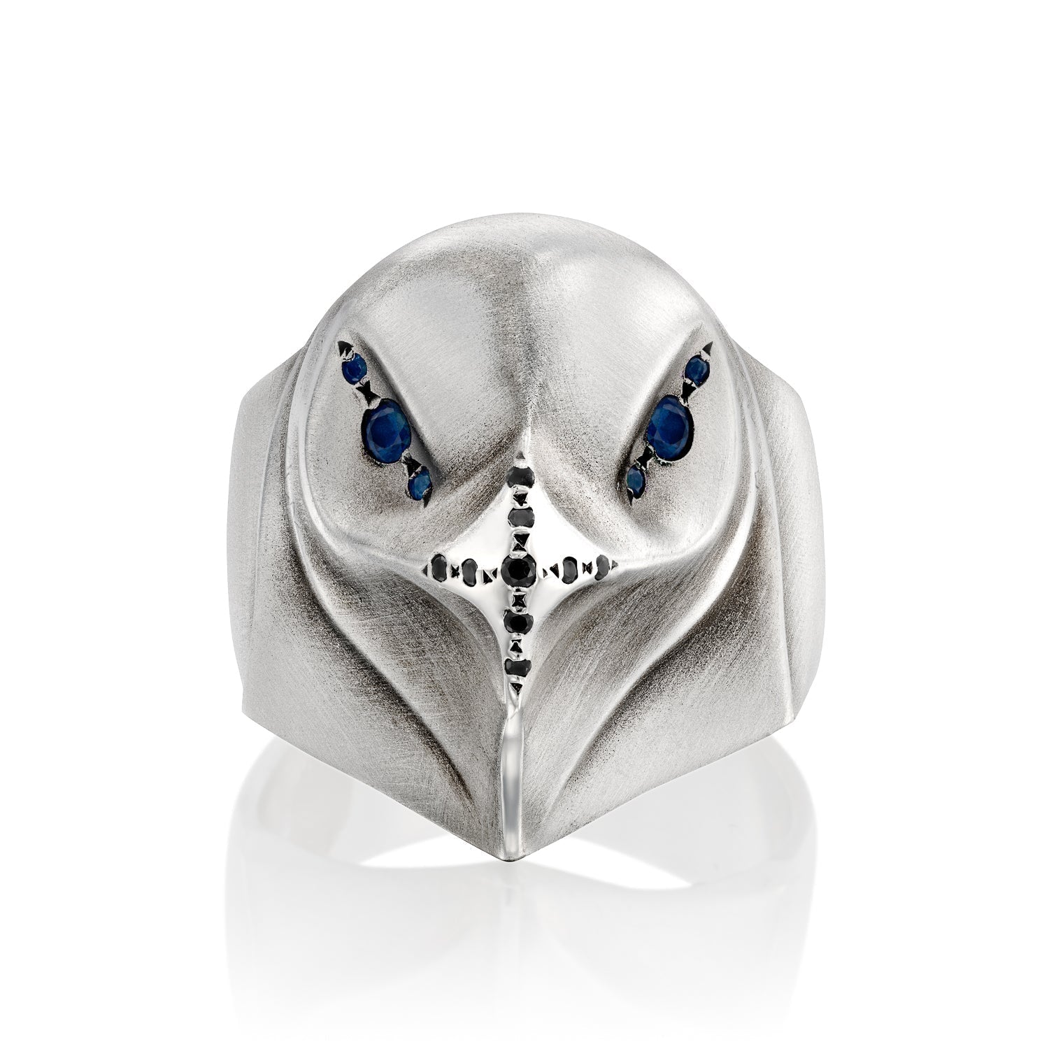 ELINA GLEIZER Eagle Ring With Blue Sapphire Eyes & Black Diamond Beak