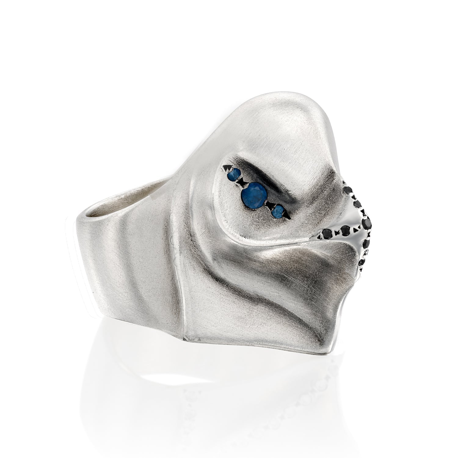 ELINA GLEIZER Eagle Ring With Blue Sapphire Eyes & Black Diamond Beak