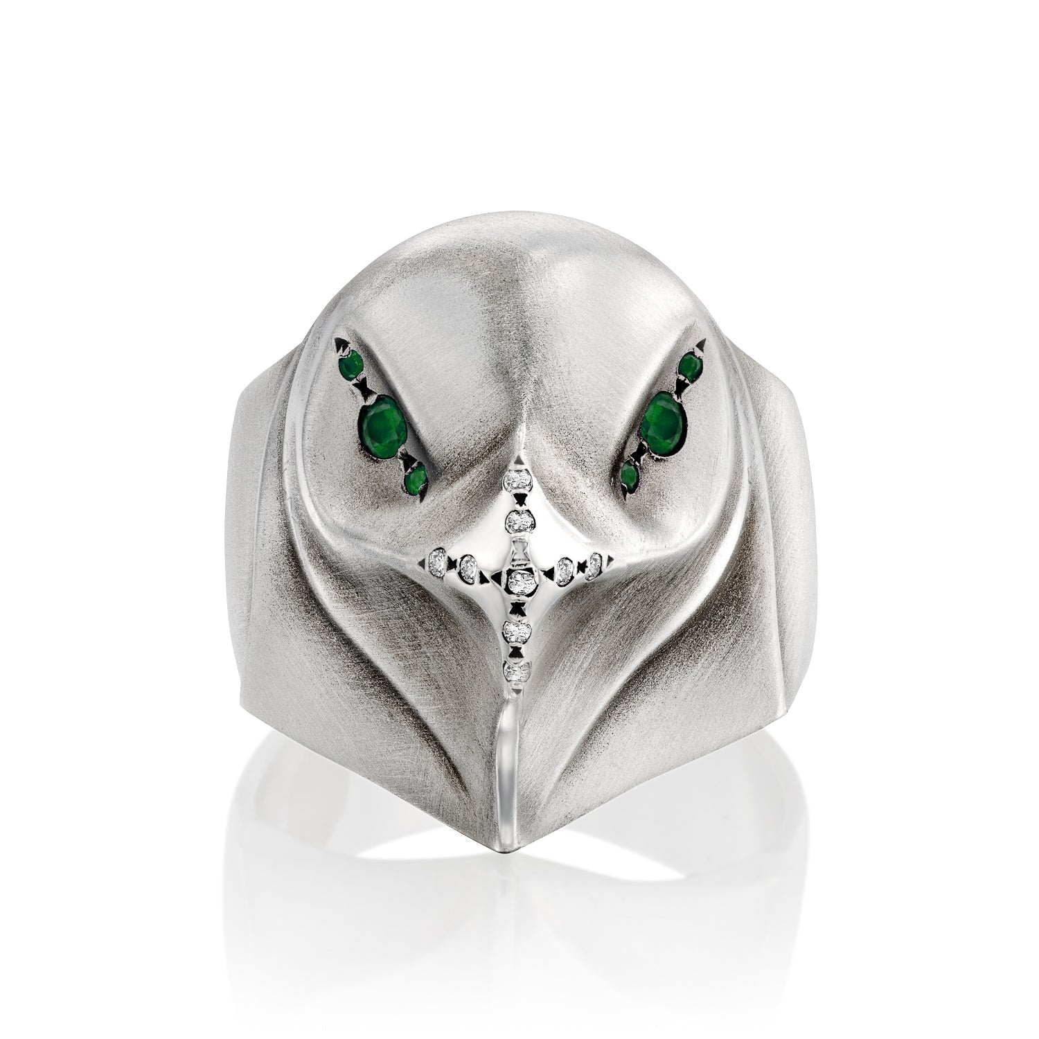ELINA GLEIZER Eagle Ring With Emerald Eyes & White Diamond Beak