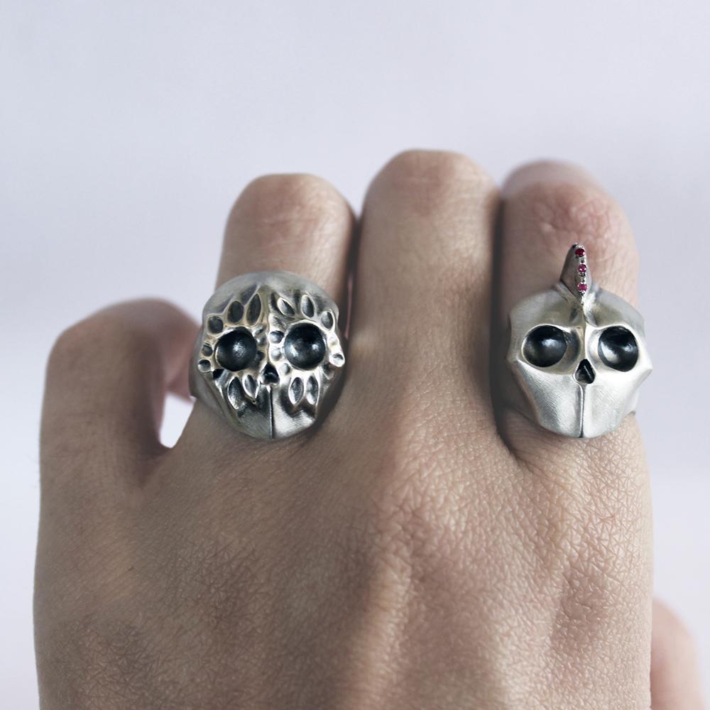 ELINA GLEIZER Flower Skull Ring