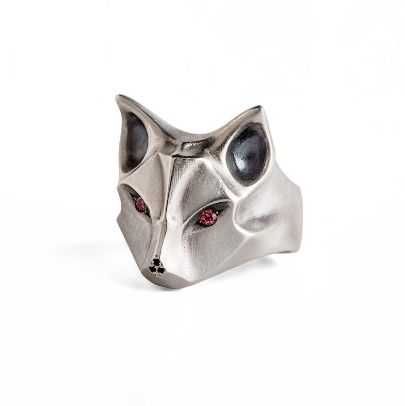 ELINA GLEIZER Fox Ring with Bronze Sapphire Eyes and a Black Nose