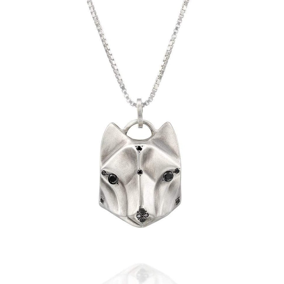 ELINA GLEIZER Gothic Wolf Necklace with Black Diamonds