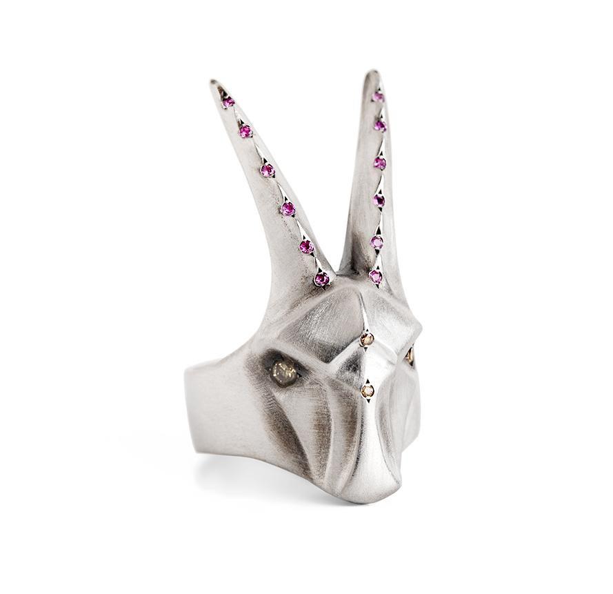 ELINA GLEIZER Jewelry Capricorn Ring with Champagne Diamonds and Pink Sapphires