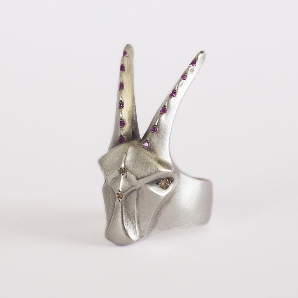 ELINA GLEIZER Jewelry Capricorn Ring with Champagne Diamonds and Pink Sapphires