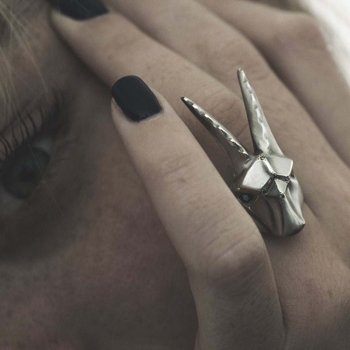 ELINA GLEIZER Jewelry Capricorn Ring with Forest green, and Champagne Diamonds