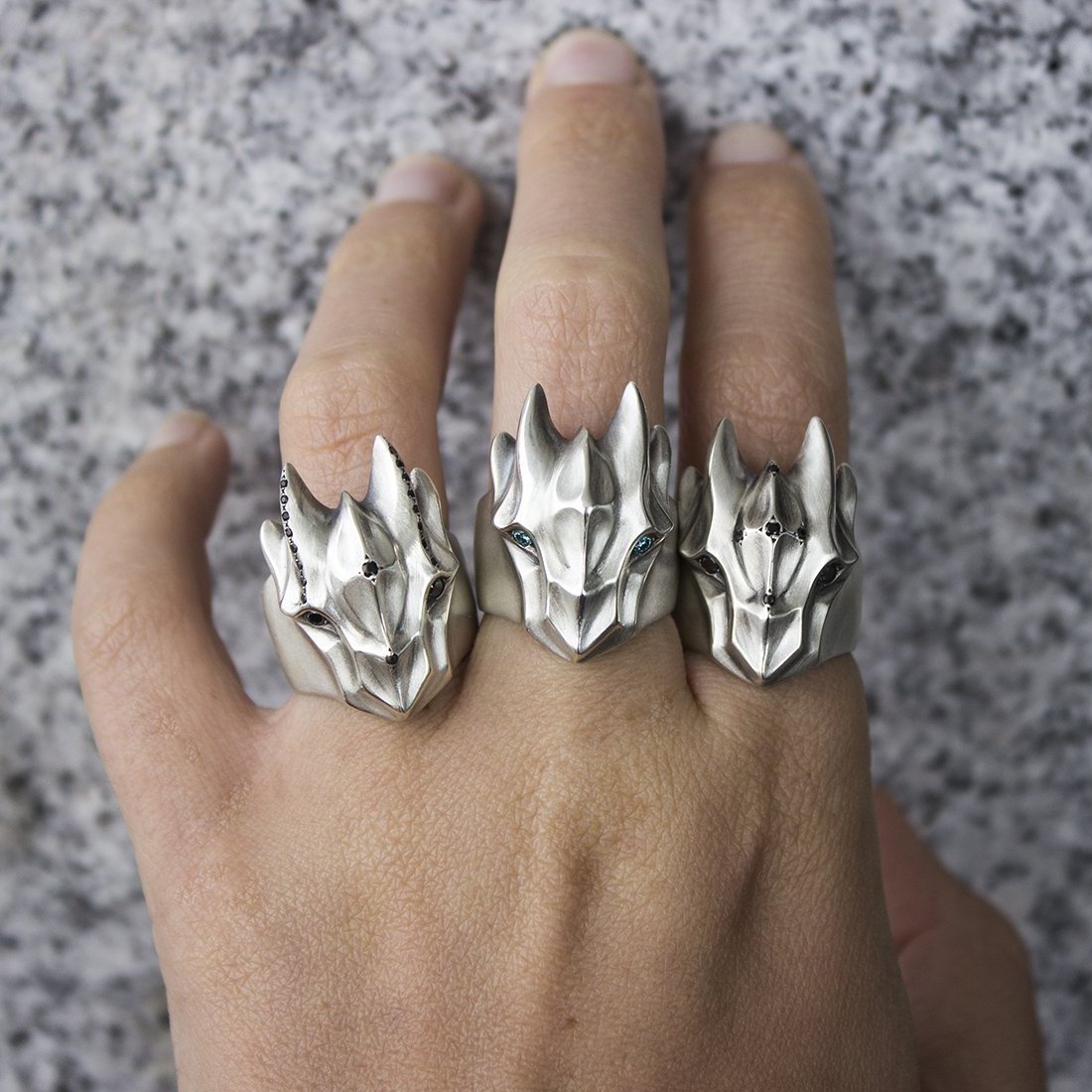 ELINA GLEIZER Jewelry Dragon Ring With Black Diamonds