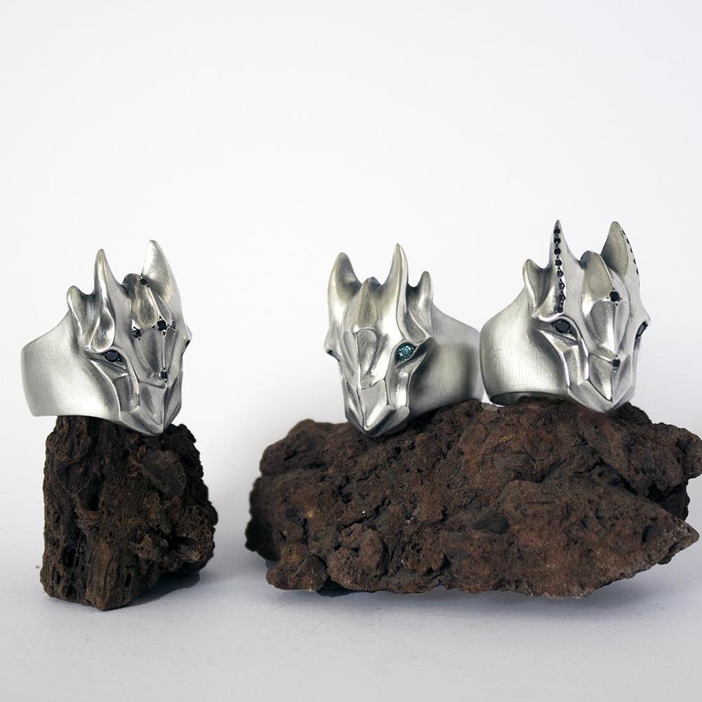 ELINA GLEIZER Jewelry Dragon Ring With Black Diamonds