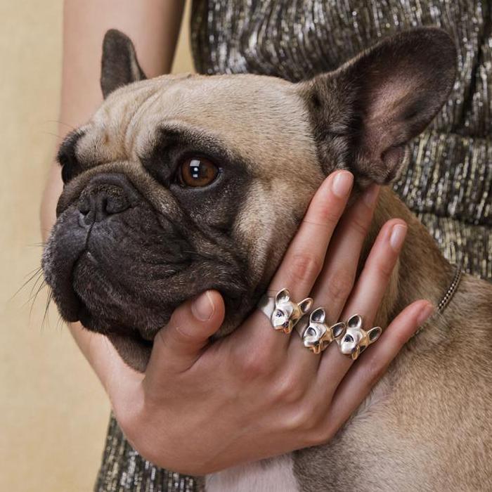 ELINA GLEIZER Jewelry French Bulldog Ring With Pink & Blue Sapphires
