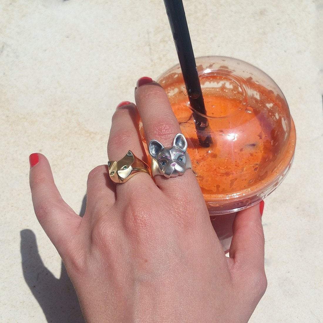 ELINA GLEIZER Jewelry French Bulldog & Sapphires Ring