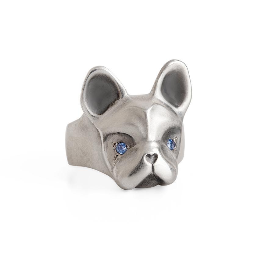 ELINA GLEIZER Jewelry French Bulldog & Sapphires Ring