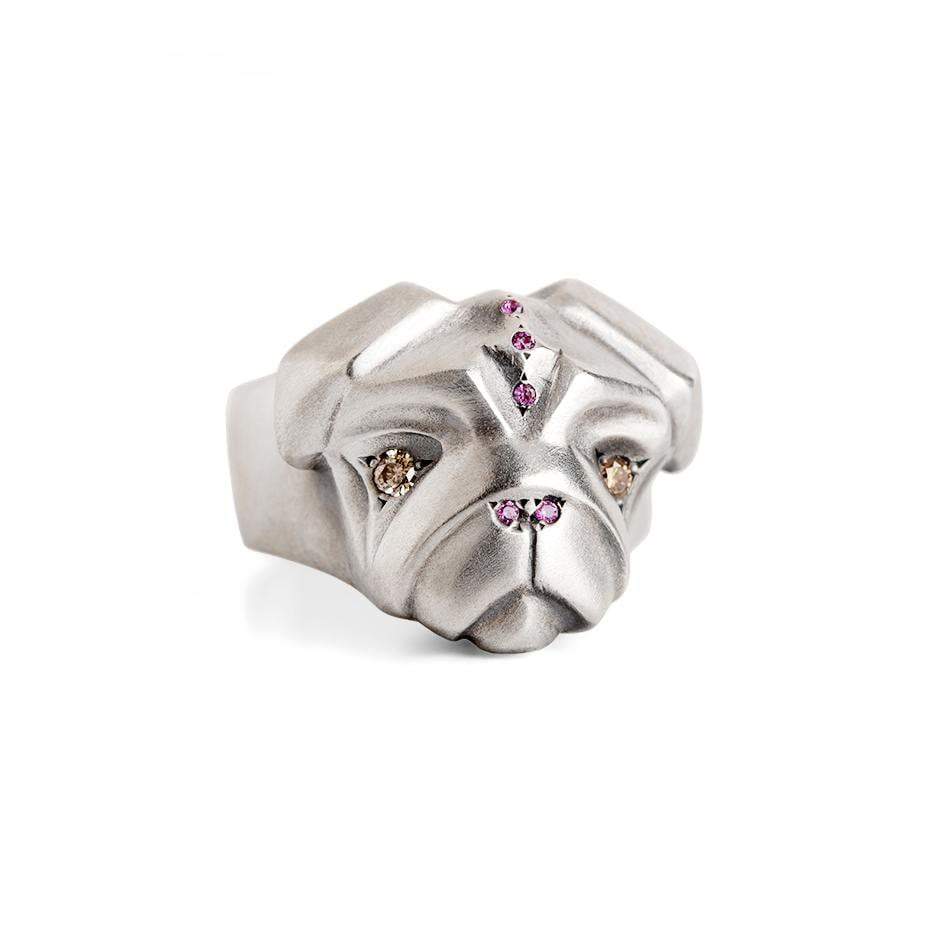 ELINA GLEIZER Jewelry Lady Pug Ring with Champagne Diamonds & Pink Sapphires