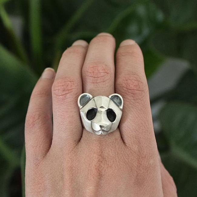 ELINA GLEIZER  Jewelry Panda Ring with Black setting