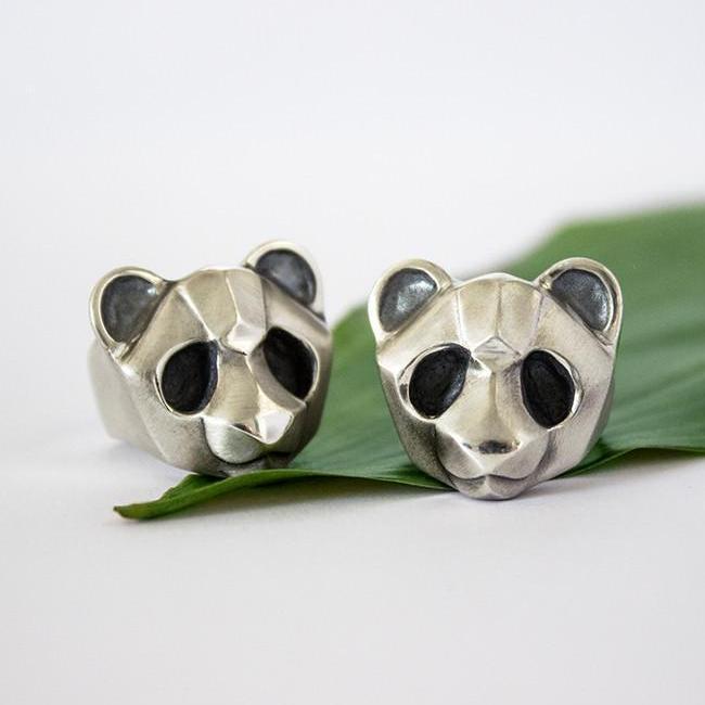 ELINA GLEIZER  Jewelry Panda Ring with Black setting