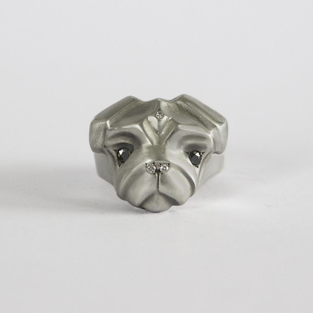 ELINA GLEIZER Jewelry Pug Ring with Black & White Diamonds