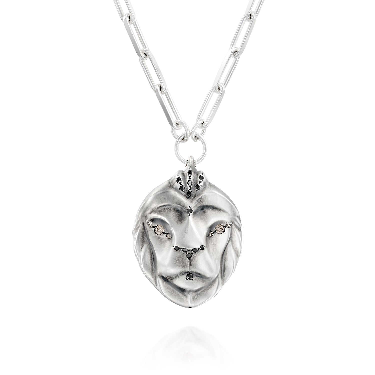 ELINA GLEIZER Lion Necklace with Champagne & Black Diamonds