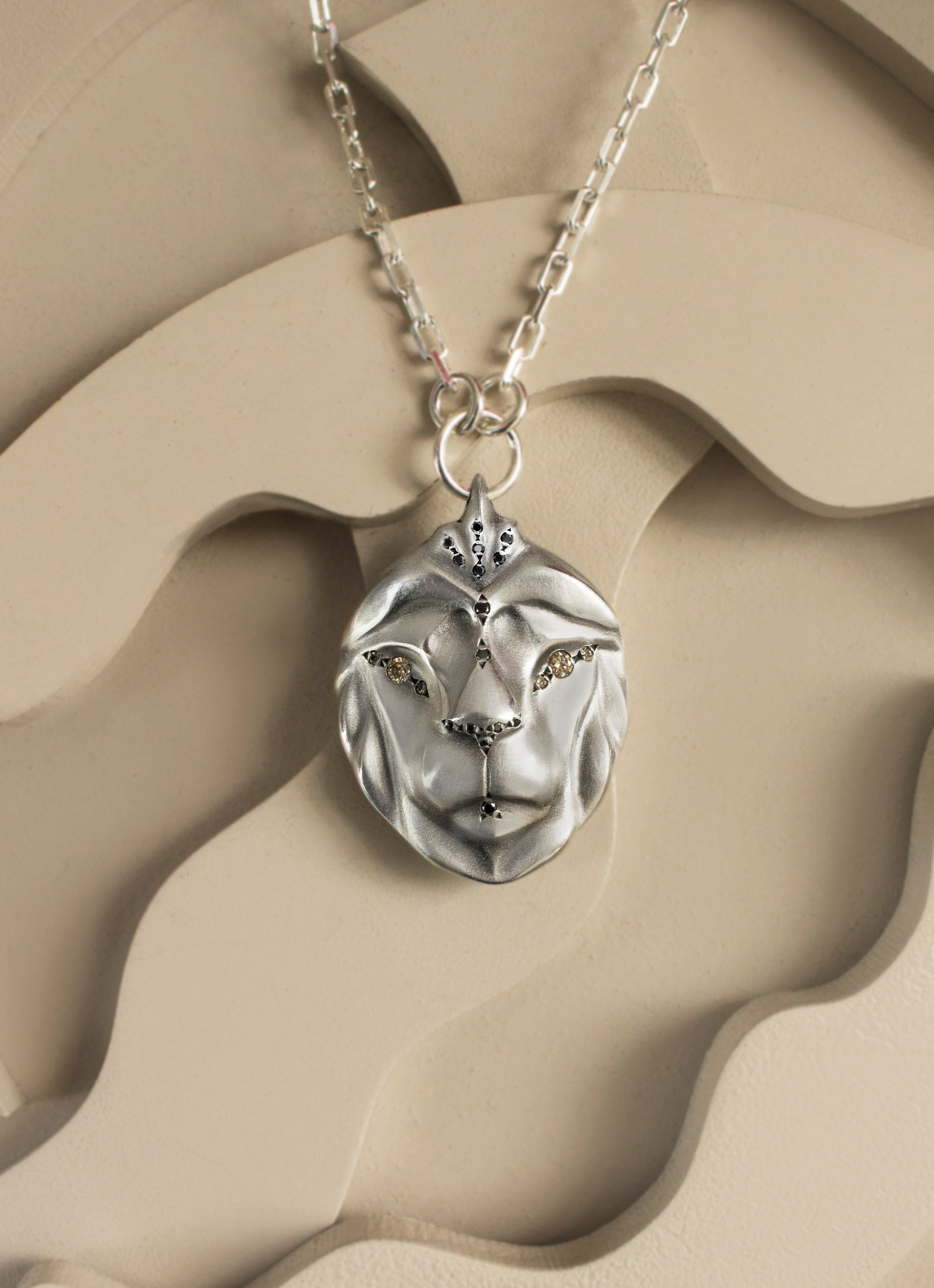 ELINA GLEIZER Lion Necklace with Champagne & Black Diamonds