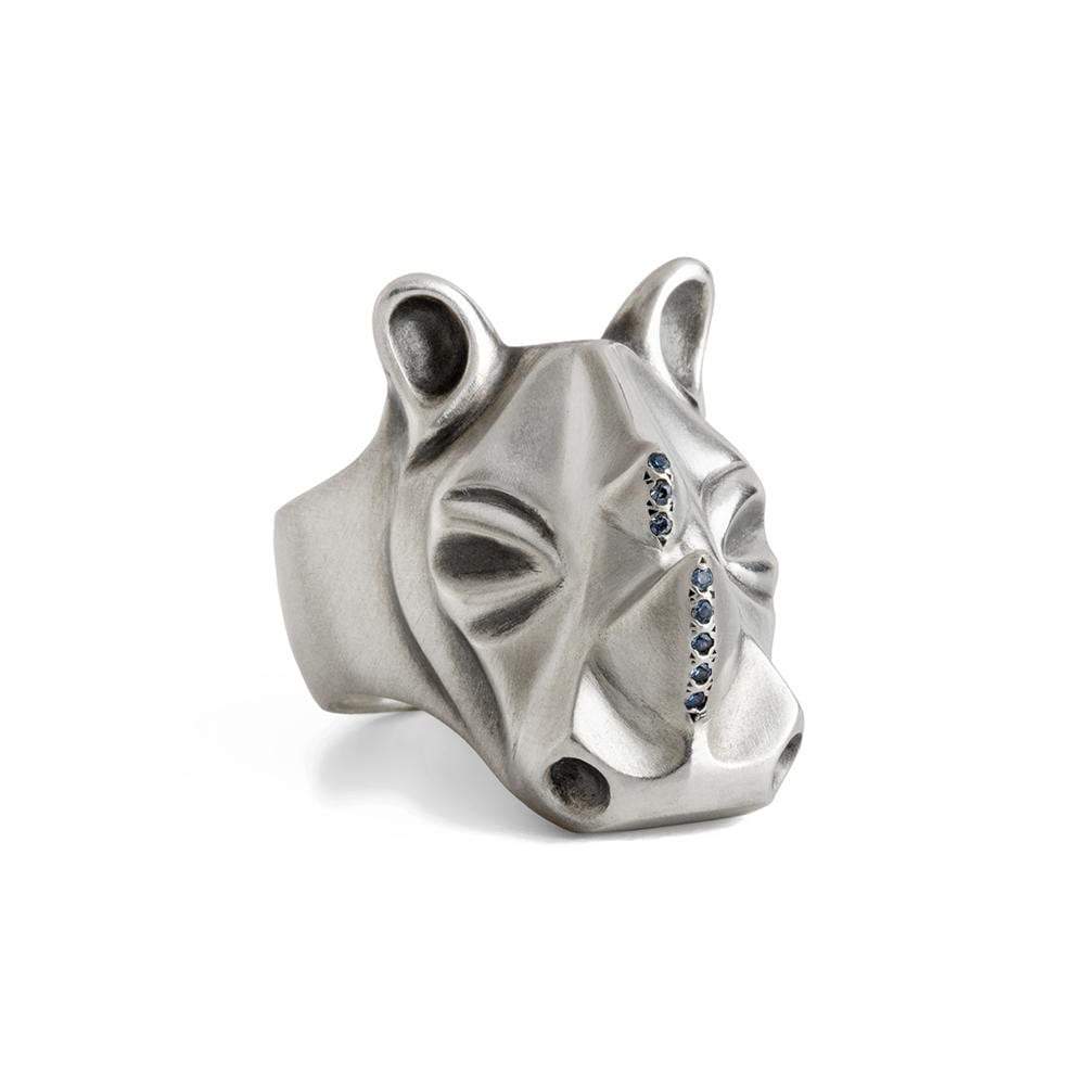 ELINA GLEIZER Rhino Ring with Light Blue Sapphire Horns