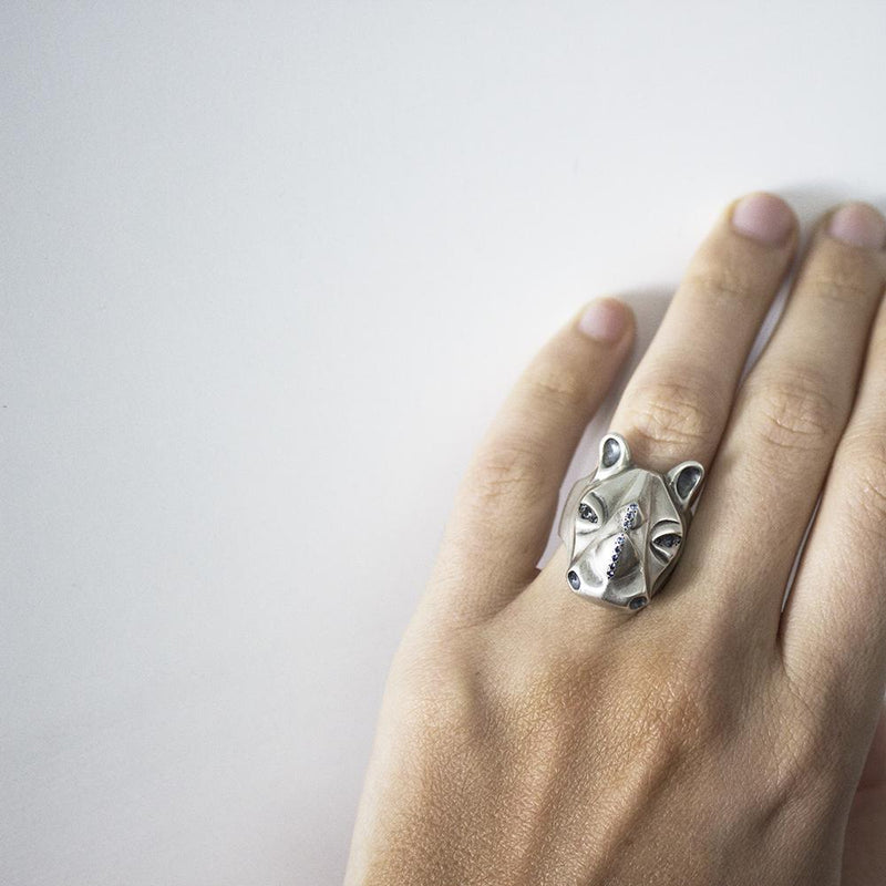 ELINA GLEIZER Rhino Ring with Light Blue Sapphire Horns
