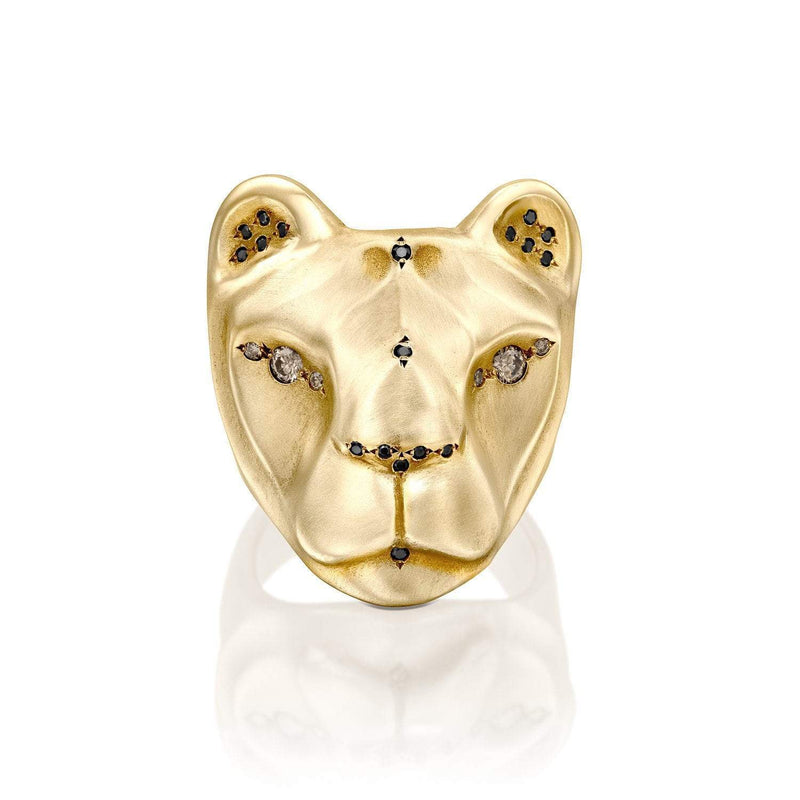 ELINA GLEIZER Rings 14K gold Lioness Ring, with Majestic Black & Champagne Diamonds